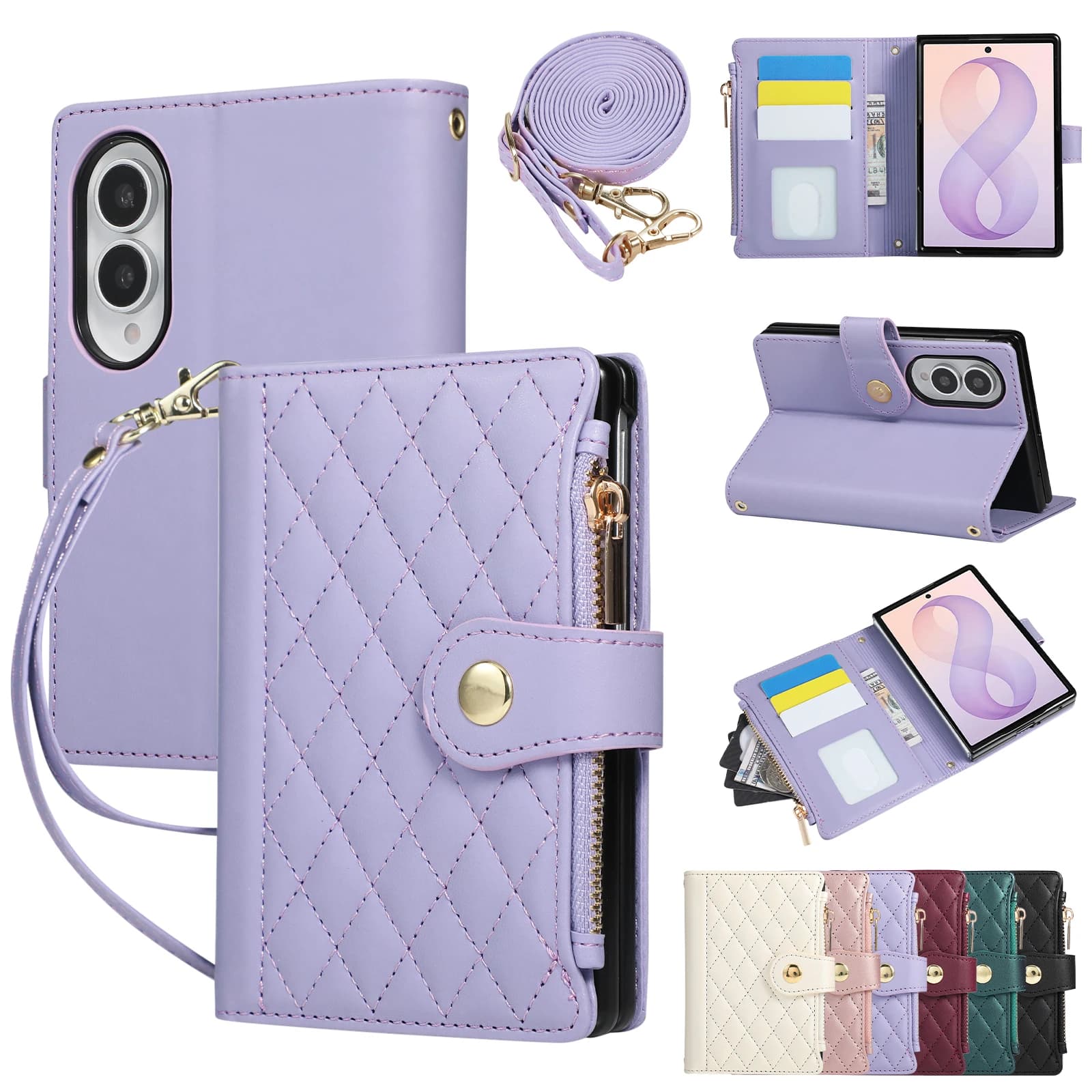 Crossbody Long Lanyard Zipper Cards Solt Wallet Leather Case For Samsung Galaxy Z Fold 8 Ultra 7 6 5 Shockproof Flip Stand Cover
