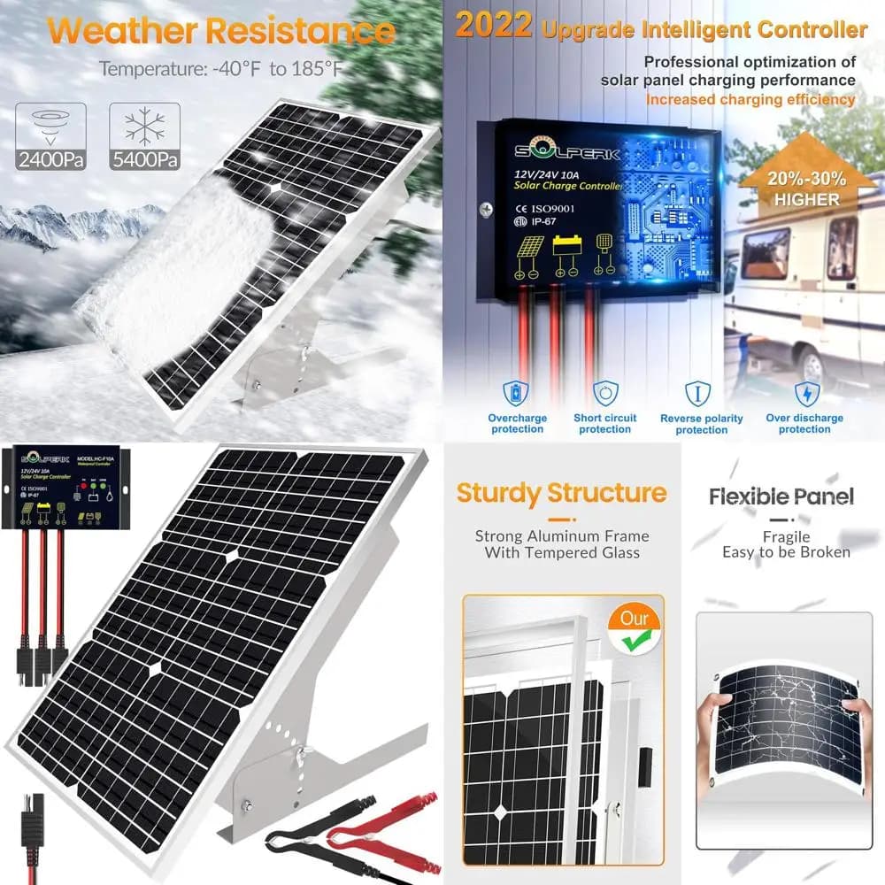 Kit Pannello Solare Monocristallino 12V con Regolatore Impermeabile e Supporto Regolabile per Auto, Camper, Moto, Nautica e Campeggio