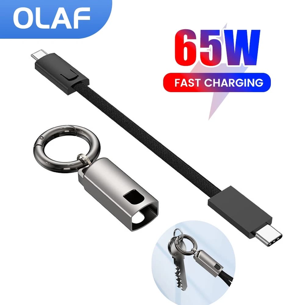 Portachiavi Cavo da tipo C a tipo C PD 65W Cavo dati di ricarica rapida per iPhone 15 Pro Max Plus Xiaomi Samsung Cavo USB-C portatile da 10 cm