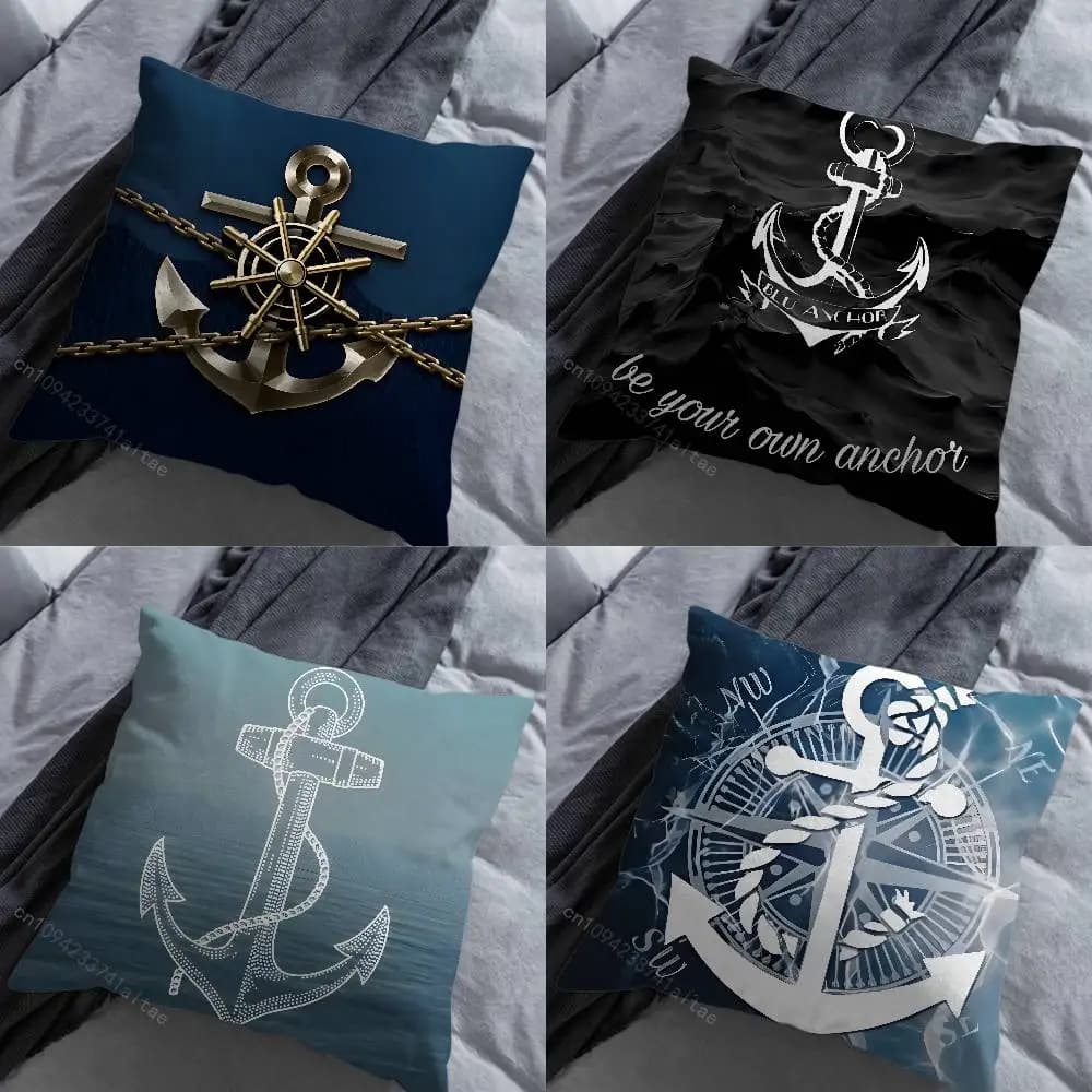Federa per cuscino quadrata con motivo ancora marina, varie misure, per auto, casa, camera da letto, decorazione, regalo di compleanno