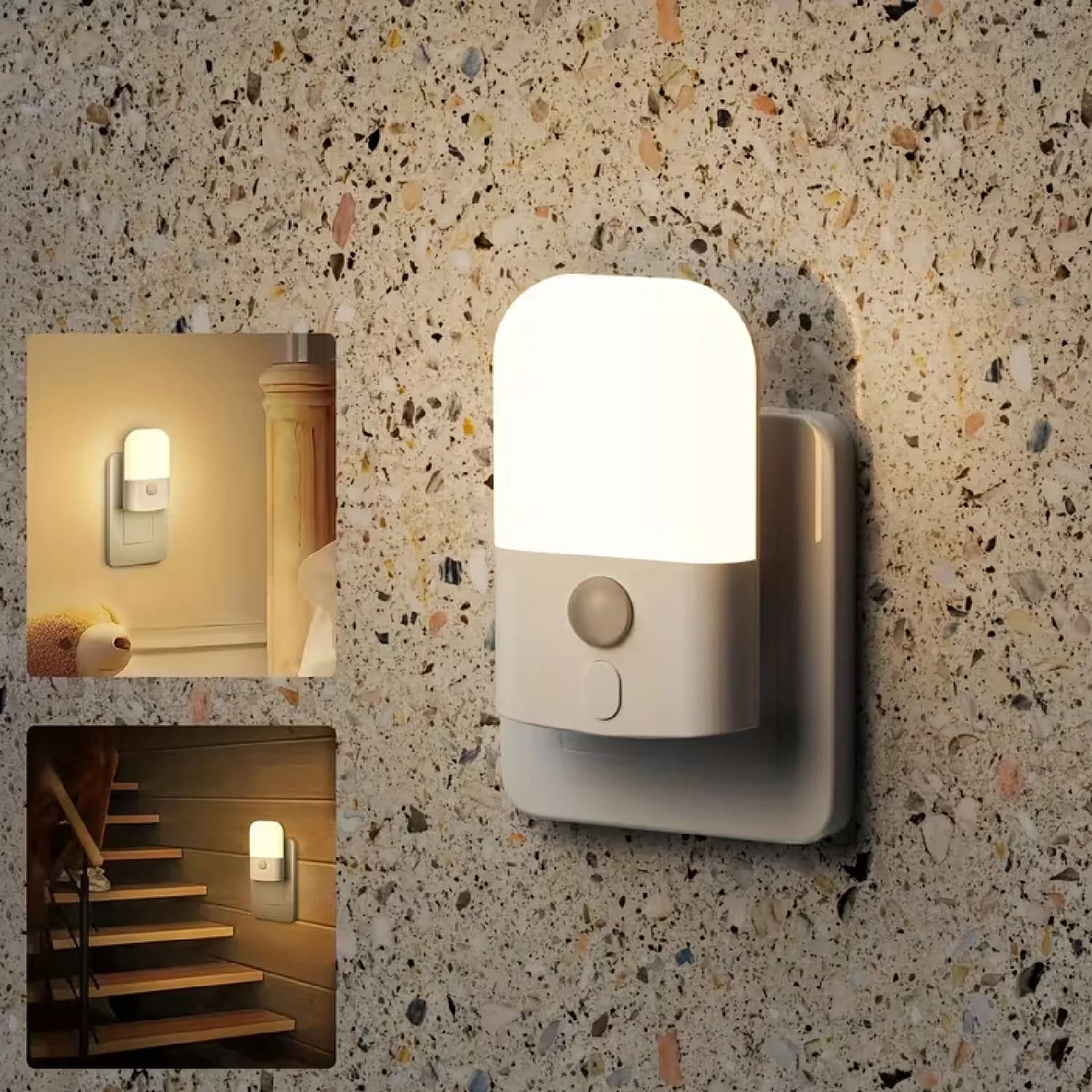 Luce notturna a LED plug-in da 1/2/4 pezzi con sensore di movimento, luminosità regolabile, luci notturne intelligenti collegate nel sensore a parete, 2700K