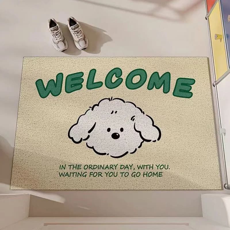 Cartoon Puppies Welcome PVC Floor Mat Entrance Doormat Anti-slip for Entry Porch Hallway Entryway Home Decor Dust Removal Carpet