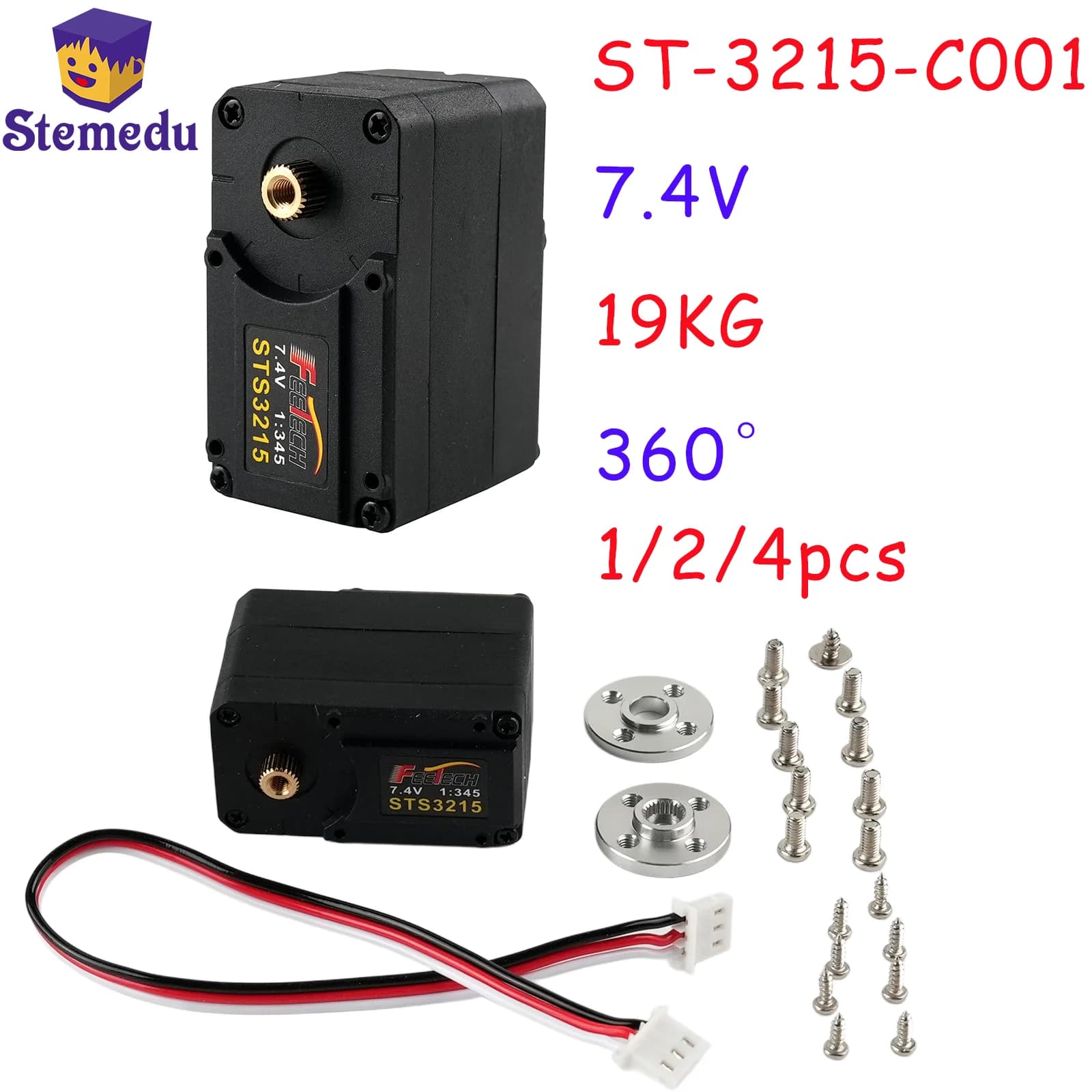 Servo Magnetico Feetech 7.4V 19KG con Codifica, Rotazione 360 Gradi ST-3215-C001, Servo TTL ad Alta Precisione 1:345 per Arduino Robot