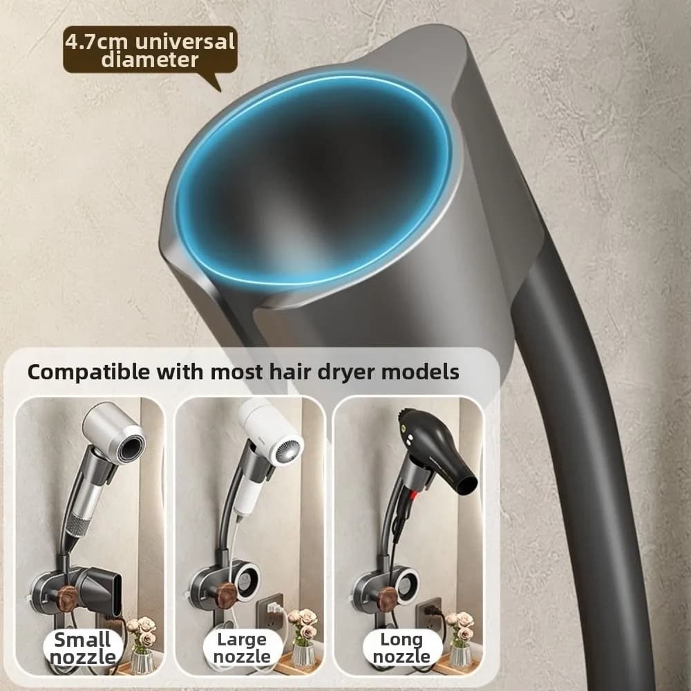 Hands Free Hair Dryer Holder 360 Degree Rotation Double Suction Cup Hair Dryer Stand Waterproof Compact