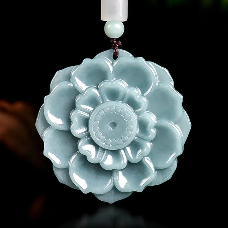 Grade A Natural Jade Blue Water Lotus Pendant. Flower piece with jade pendant with ice seeds for ladies gifts. Jewelry drop transport