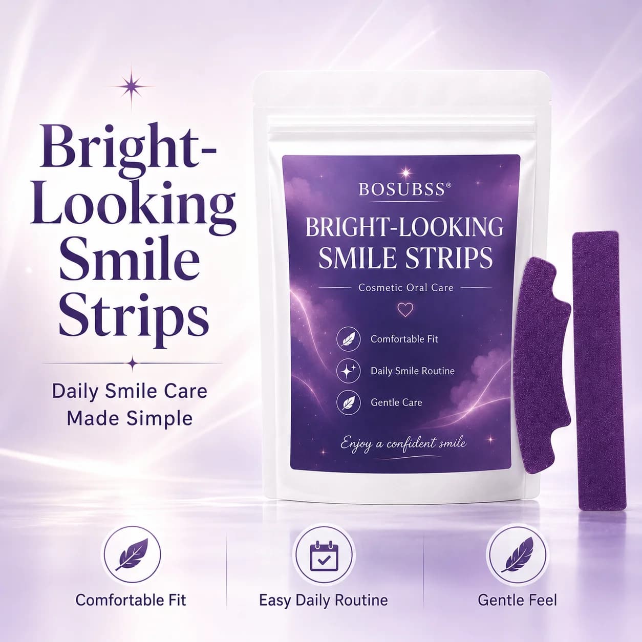 1/5 Pairs of Purple and White Dry Tooth Stickers Focus on Whitening Teeth, Removing Stains and Plaque, and Beautifying Teeth