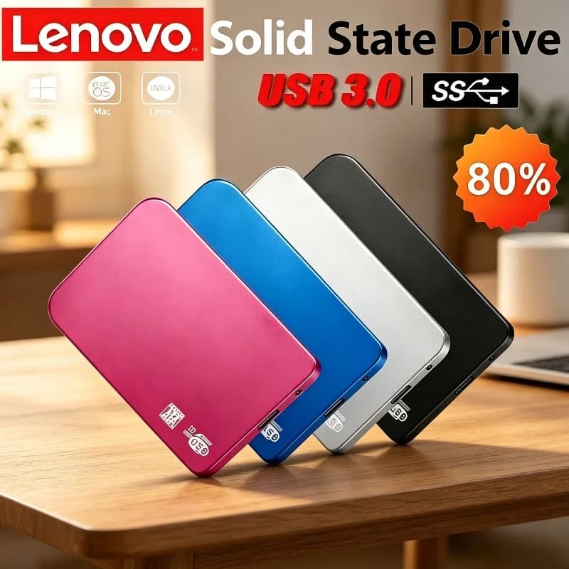 Enclosure USB 3.0 per SSD Lenovo 4TB, custodia per disco rigido mobile con cavo USB 3.0 in ABS per archiviazione esterna SSD/HDD.
