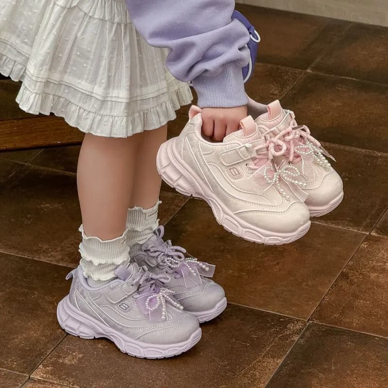 Scarpe Sportive da Principessa per Bambine, Dolci Fiocchi in Pizzo, Scarpe da Corsa per Bambini, Suola Morbida, Nuovissime Scarpe Casual per Bambini 2026 con Chiusura a Strappo