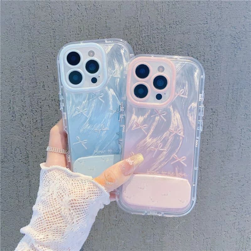 Fashion Dream Bowknt Custodia compatibile per IPhone 13 16 11 14 15 12 Pro Max 16 14 15 13 Pro 16Plus Supporto a specchio Copertura in filato di piume
