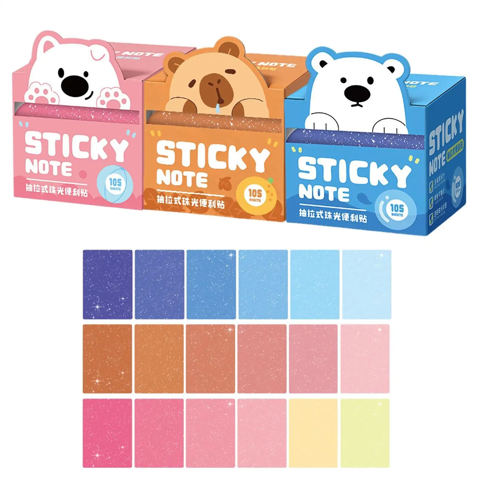 105 Sheets Clear Sticky Notes 3 Set Glitter Animal Pull Out Translucent Tabs for Book Annotation Journal Planners Classroom