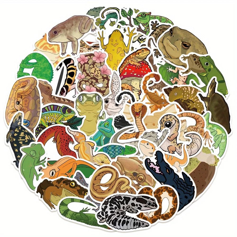 50 Pezzi Adesivi Creativi Gecko per Graffiti, Decorativi per Valigie, Bottiglie d'Acqua, Quaderni, Skateboard, Autoadesivi