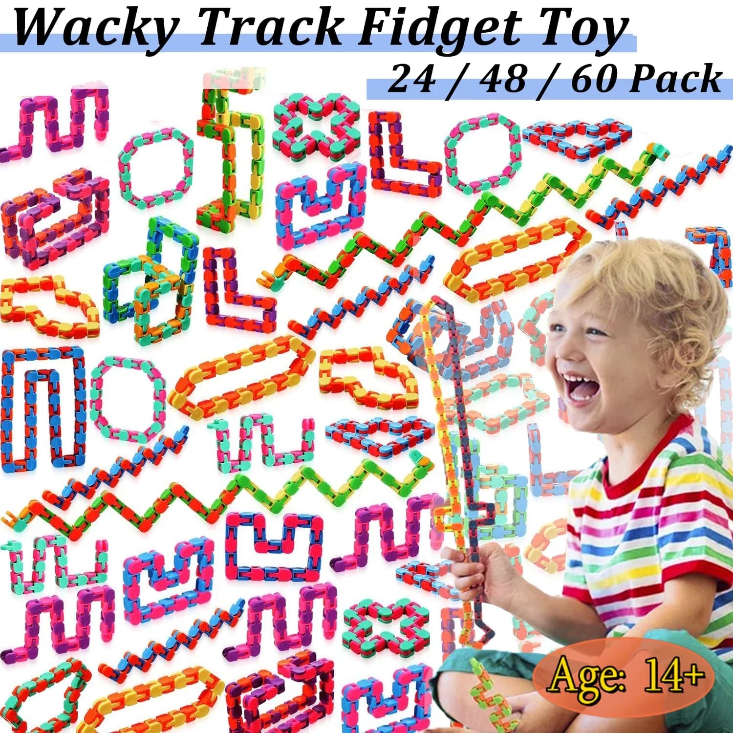24-60Pack 24 Collegamenti di Wacky Track Fidget Toy Fidget Wacky Tracce Colorate Snake Snap Toys Wacky Track Regali per Bambini Adulti Autis