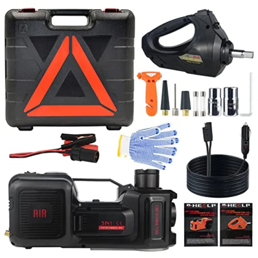 Kit martinetto idraulico portatile da 5 tonnellate 12V con avvitatore a percussione e pompa di gonfiaggio pneumatici per auto di emergenza SUV Berlina MPV Cambia pneumatici e