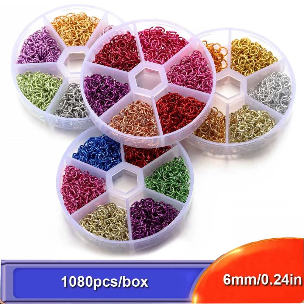 1080 pezzi Anelli di salto colorati per la creazione di gioielli Anelli di salto aperti in alluminio da 6 mm per portachiavi Collane Bracciale Orecchini Artigianato