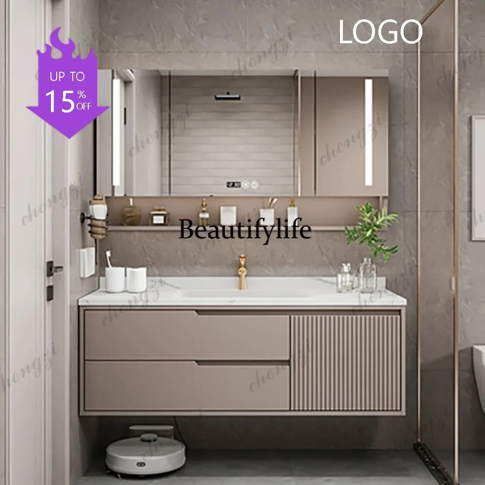 M183 Cabine Bathroom Basin With Wooden Cabinet Vanity With Sink Furniture Combination Oak Smart Mirror Lacquered Seamless Integr