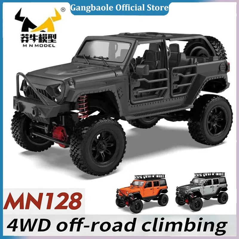 Car RC Crawler 4x4 MN128 2.4G, Professional Climbing Buggy with LED Lights, Real Scale Remote Control, Boys Gift Toy