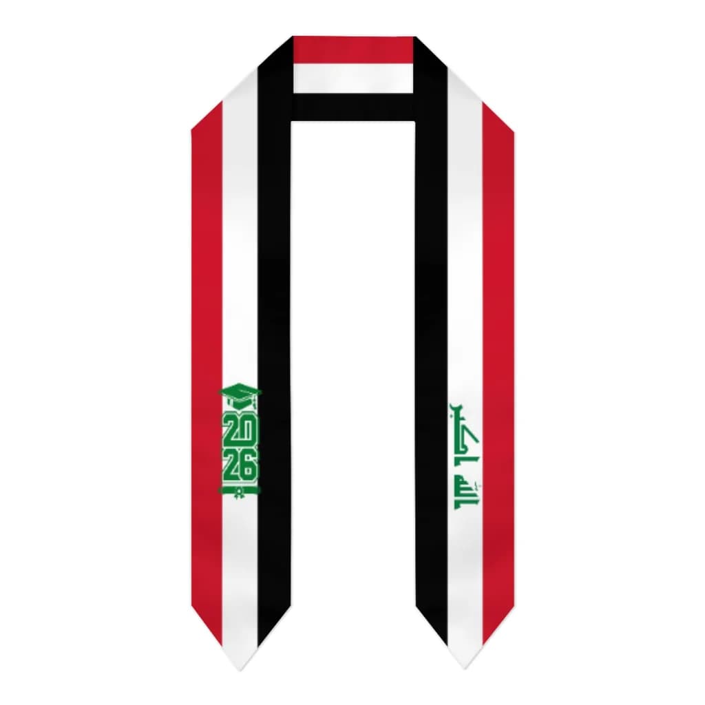 Class of 2026 Iraq Flag Scarf Graduation Sash Stole International Study Abroad Adult Unisex Party Accessory Top Print