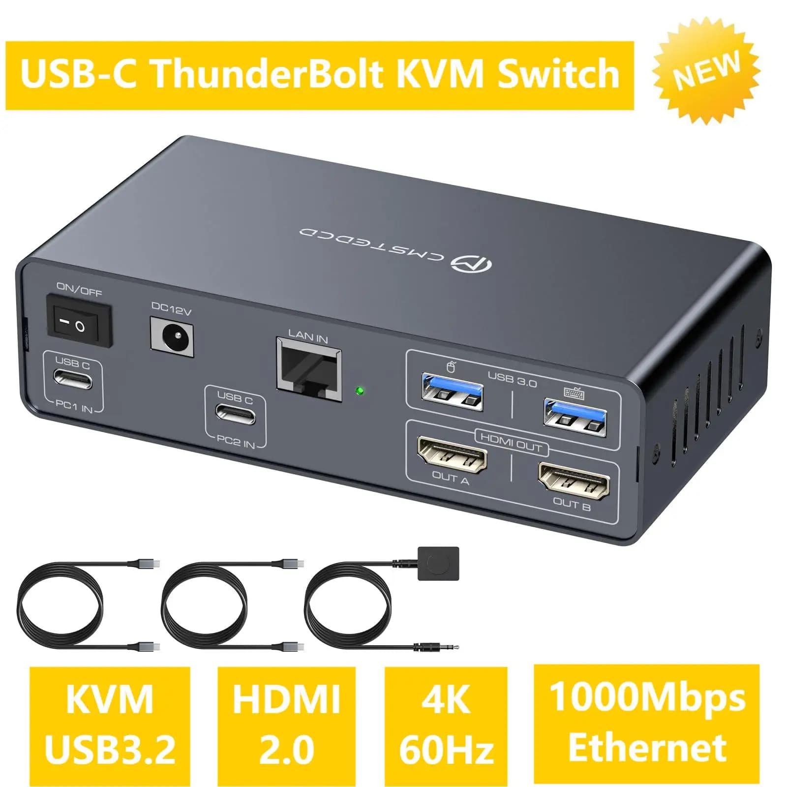 Switch KVM USB C 2 monitor 2 computer Docking station KVM HDMI 4K60Hz Porte USB 3.2 da 10 Gbps Doppio monitor KVM per Del/HP/Lenovo