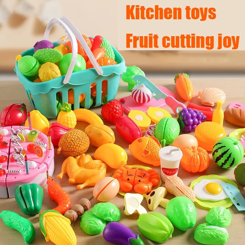 Giocattolo da Tagliare per Bambini, Set Cucina Giocattolo, Frutta Verdura Pizza Torta, Accessori per Gioco di Imitazione, Giocattolo Educativo per Bambine