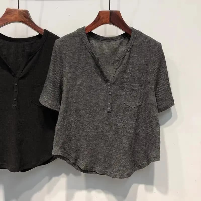 T-shirt casual da donna a maniche corte, tinta unita, stile coreano, tendenza estiva, nuova collezione
