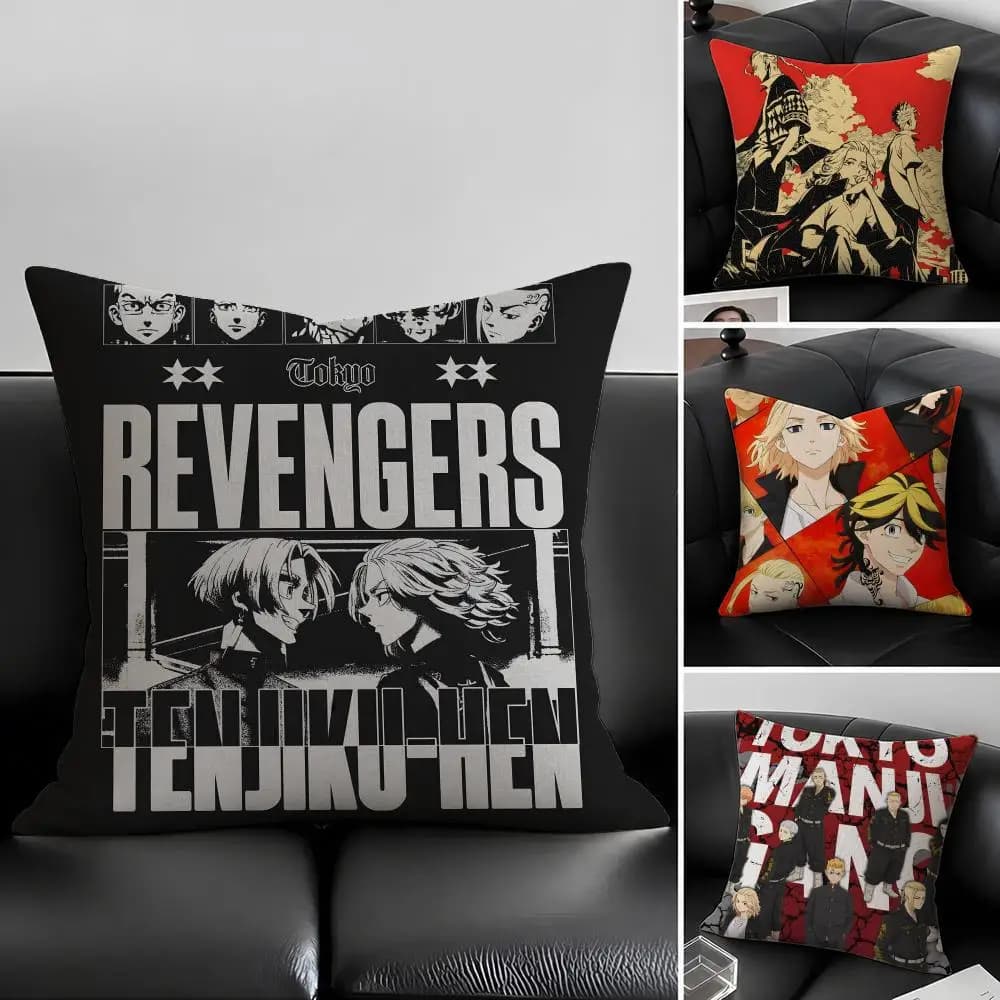 Set di fodere per cuscini in lino naturale Anime T-Tokyo R-Revengers, decorazione tutto in uno per divano, camera da letto e sedia