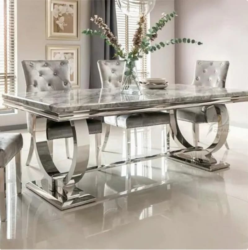 Set da Pranzo Deluxe 4 Pezzi con Tavolo Alto e Sedie con Gambe Argento, Tavolo in Marmo, Arredamento per Cucina e Bar