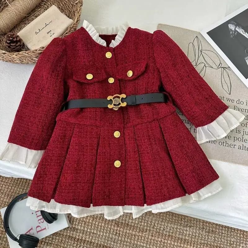 Gonna a pieghe francese per auguri di Capodanno Moda Abbigliamento per bambini Set di cappotti casual Kawaii 2025 Vestiti per ragazza Inverno coreano
