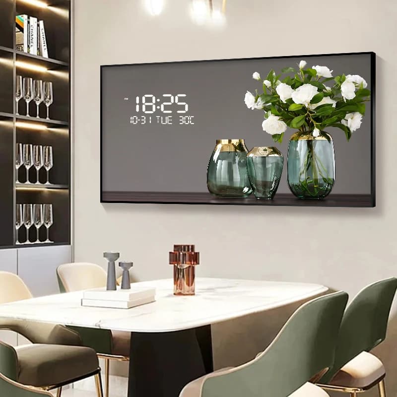Digital wall clock with large floral pattern with LED light, creative luxury mutated quartz wall clock for home decoration