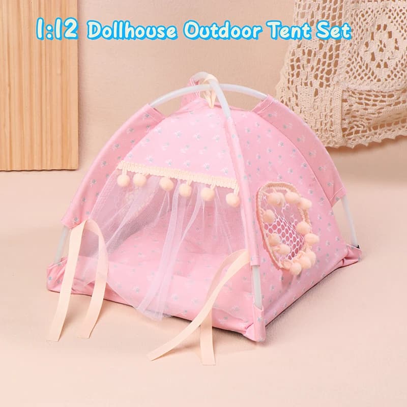 Nuovo Modello di Tenda Rosa in Scala 1:12 per Casa delle Bambole, Mini Giocattoli Decorativi da Viaggio e Campeggio, Accessori per Micro Scene e Fotografia