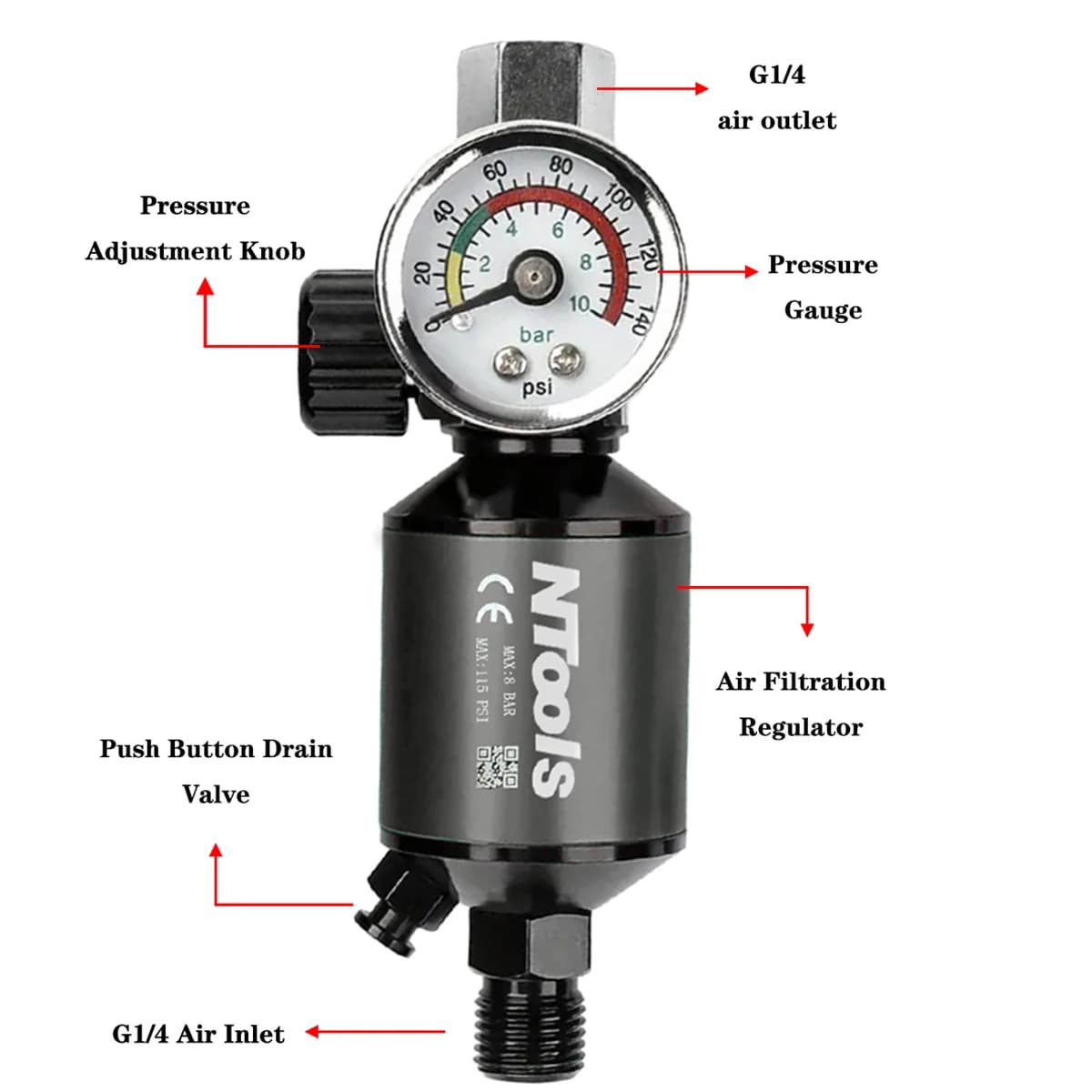 Spray gun, air conditioner, oil-water separator filter, 1/4 "threaded spray gun pneumatic tool, adapter