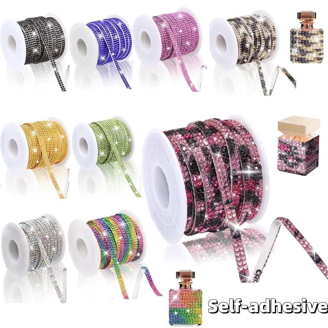 Nastro Adesivo con Strass da 5 Iarde, 2 File di Cristalli, per Decorazioni Fai-da-Te, Auto, Matrimoni, Abbigliamento, Cappelli