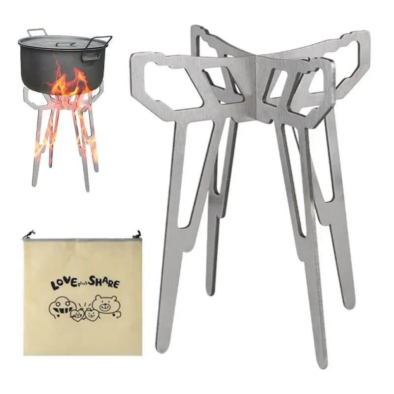 Supporto per fornello da campeggio Supporto per fornello antiscivolo Supporto per bollitore portatile Gadget da esterno in acciaio inossidabile per l'uso quotidiano Avventura