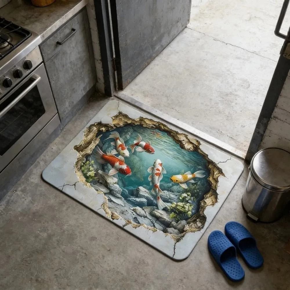 3D Flat Optical Illusion Doormat Water-absorbing Abrasion-resistant Bathroom Carpet Durable Non-slip Bedroom Door Rug Home Decor