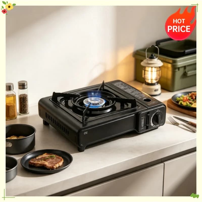 Portable butane gas cooker, portable gas stove, camping stove with case, 2 in 1 kitchen, ,cartridge lock system, flame control