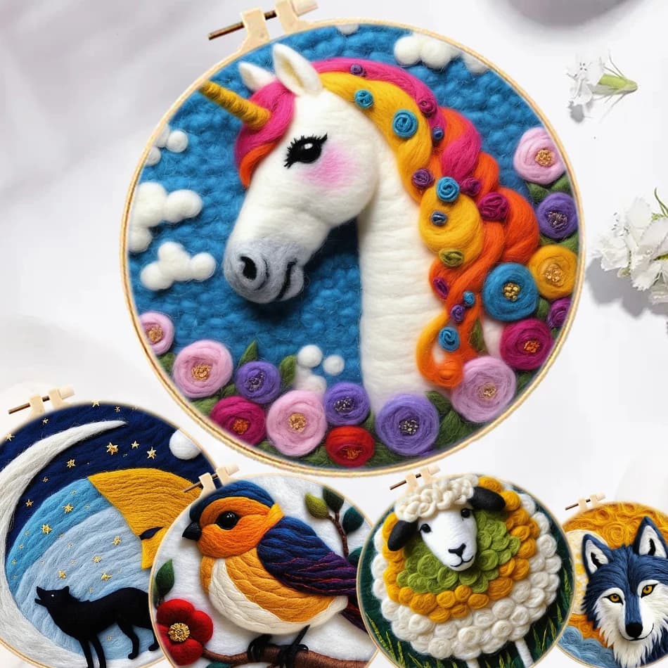 Pittura fai da te kit da ricamo in feltro ad ago modello animale kit di pittura in lana principianti cucito cucito artigianale decorazioni per la casa
