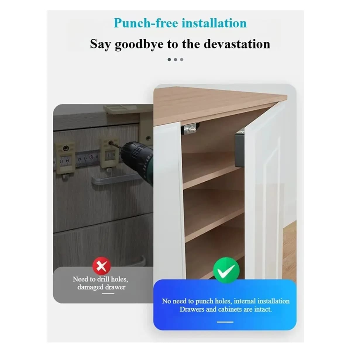Serratura A89X per Armadietto con App Bluetooth, NFC, Lettore di Carte, Senza Foratura, per Cassetti e Porte Scorrevoli