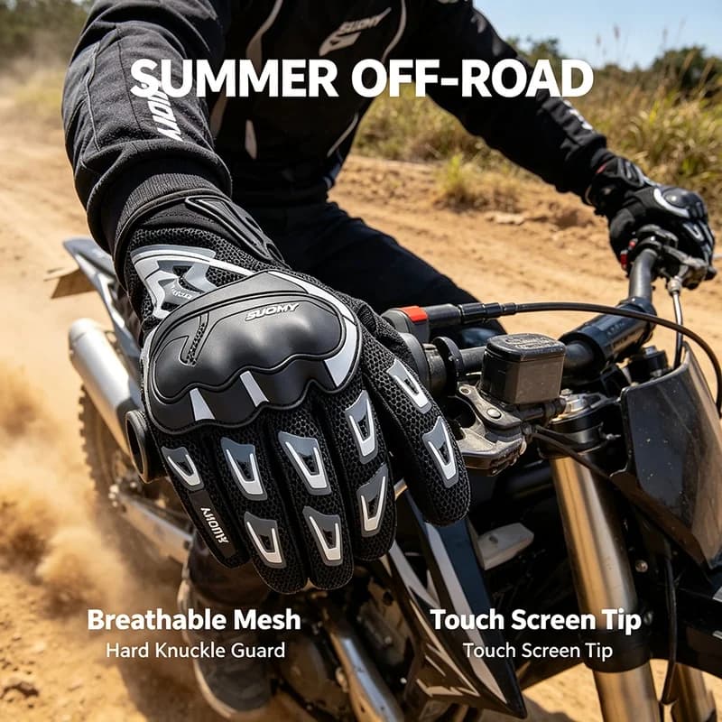 Suomy Summer Breathable Motorcycle Touch Screen Accessories Items Hard Knuckle Anti‑Impact Motocross Off‑Road Dirt Bike Gloves