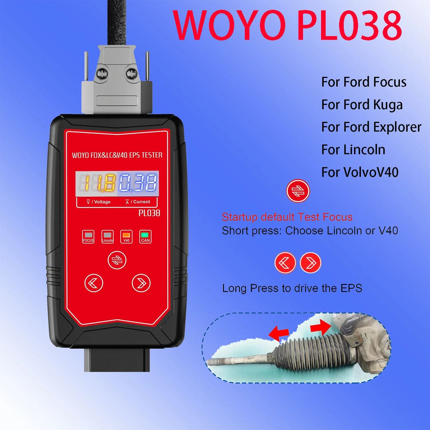 WOYO PL038 EPS Tester Per Ford per Volvo Drive Diag Dati Flash Aggiornamento Guscio di Ferro Volante Elettrico Motore