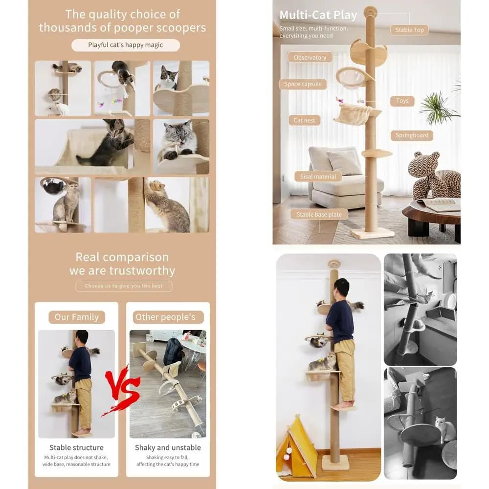 Albero per gatti ad altezza regolabile con corda in sisal - 55-119 pollici, tiragraffi moderno per gatti