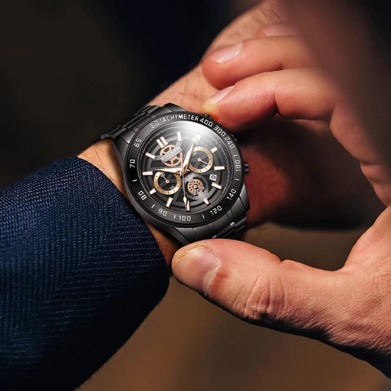 Men's Watches, 50M Water Resistant Chronograph Men's Casual Quartz Watch, Luminous Hands Day Date Calendar Display Stainless Steel St