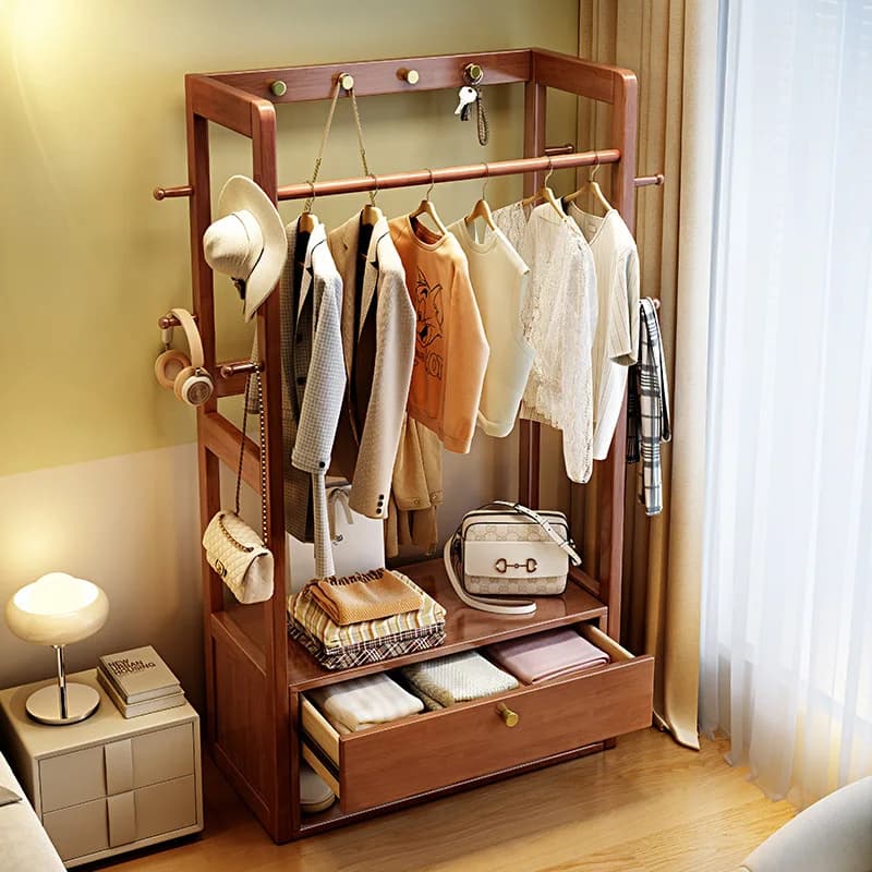 Solid wood coat rack Floor-to-ceiling bedroom household hanger Entry door shoe rack Integrated clothes storage rack Shelf