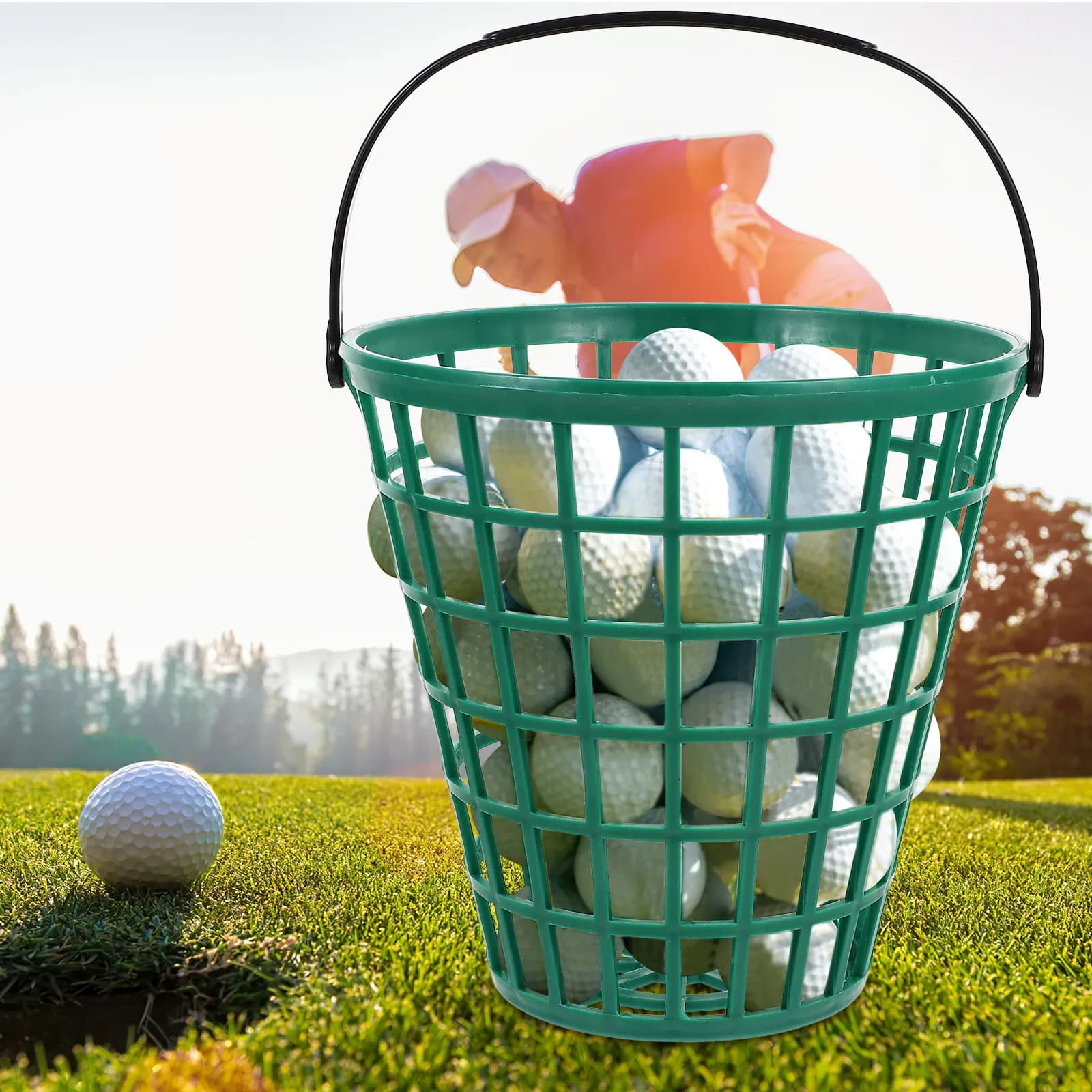 Secchio per Palline da Golf da 75 Pezzi, Impilabile, Design Antiruggine, Manico Girevole, Pieghevole, Facile da Trasportare e Riporre, Verde