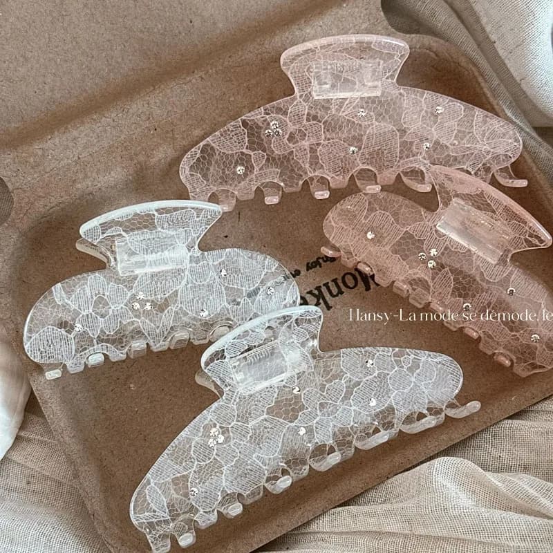 Fermaglio per capelli in pizzo con strass, clip a squalo media per mezza testa, accessorio premium per capelli da donna