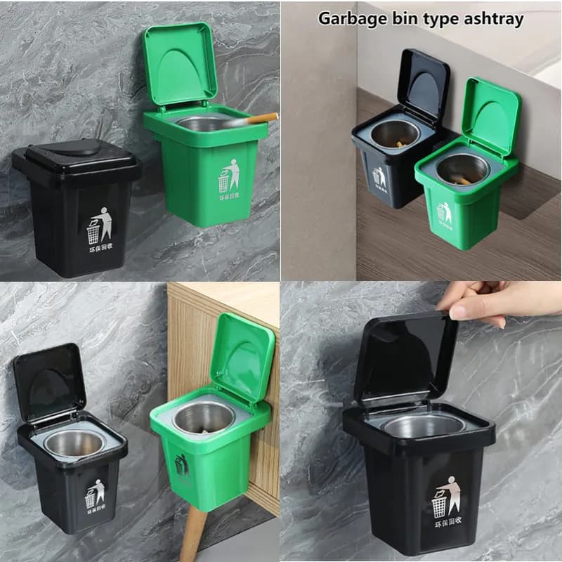 Posacenere per pattumiera in acciaio inossidabile 1PC con coperchio Appeso a parete per bagno Notch Posacenere anti-mosca per auto Casa Bar Caffetteria Hotel