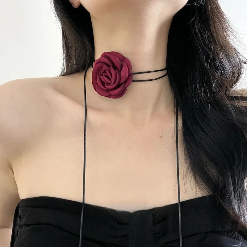 Collana a catena con clavicola con fiore rosa grande gotico per donna, donna, moda coreana, girocollo in corda romantica regolabile, accessori Y2K