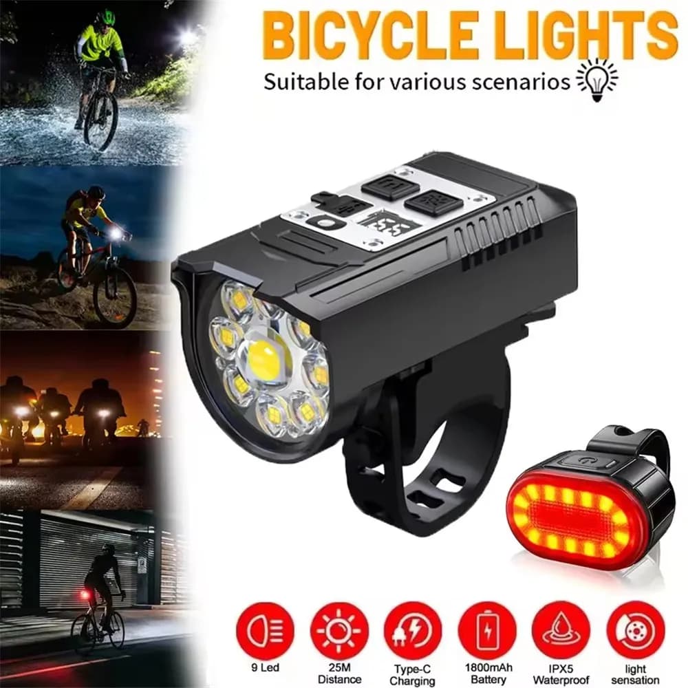 MEUYAG 9 LED Bicycle Headlight USB Rechargeable Bike Lamp Super Bright Handlebar Lights Outdoor Waterproof Cycling Front Light