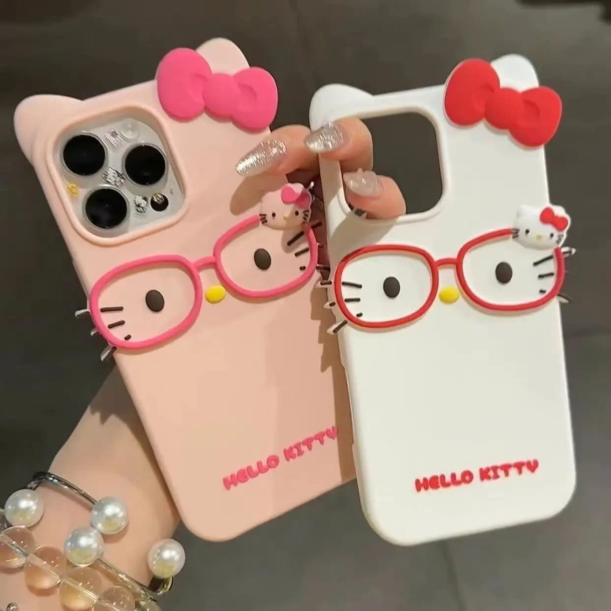 Custodia per telefono in silicone antiurto Hello Kitty 3D a forma di gatto per iPhone 17 Pro Max 16 15 Plus 14 13 Mini 12 11 4 4S 5 5S 7 8 SE
