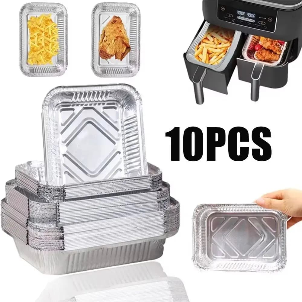 10 Pezzi con Coperchi, Vaschette in Alluminio Monouso Antiaderenti, Contenitori per Alimenti, Utensili da Cucina, Teglie Quadrate per Cottura e Asporto