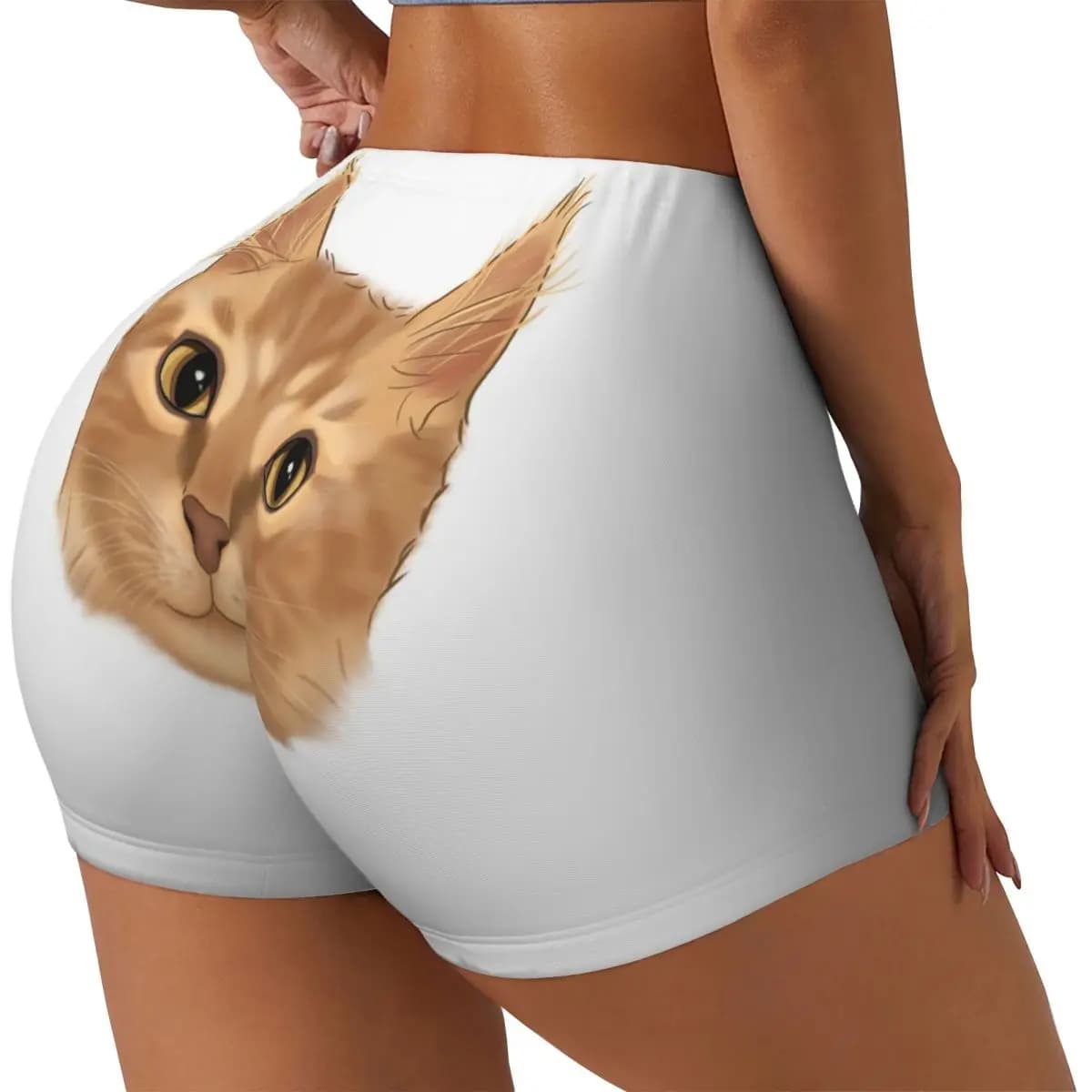 Running shorts for training in women's gym with portrait of male orange cat Custom yoga shorts for athletic volleyball bikers