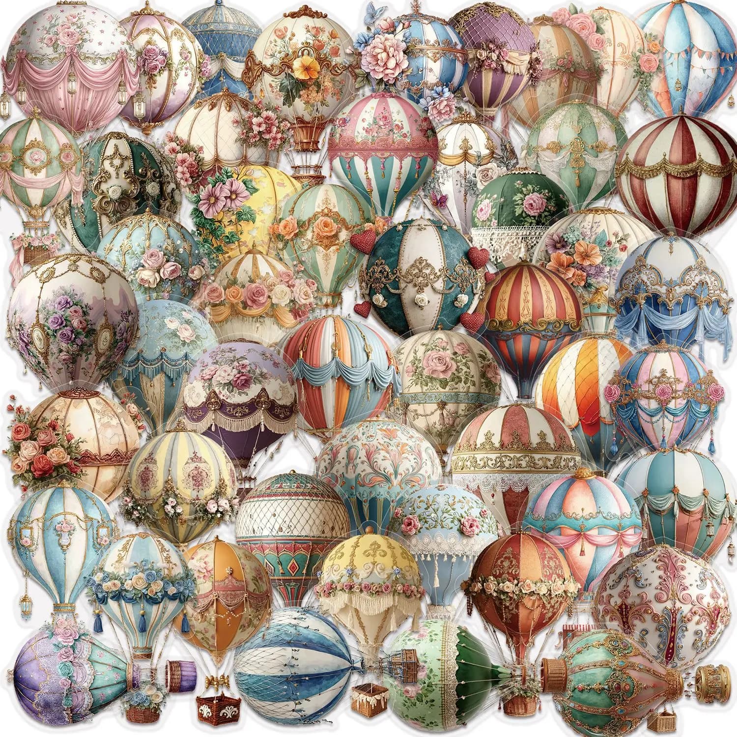 50PCS Vintage Hot Air Balloon Stickers Color Water Bottle Laptop Phone Bicycle Luggage Case Skateboard Children Adult Sticker